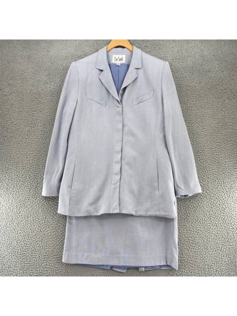 Le Suit Set Womens 10 Blue Blazer Button Jacket Pockets Straight & Pencil Skirt*